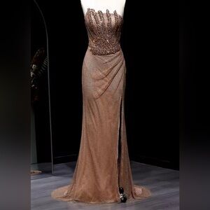 Custom Bronze Brown Corset Evening Gown